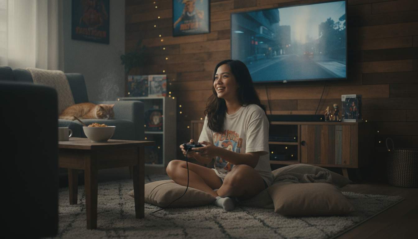 A woman from the Philippines enjoying gaming